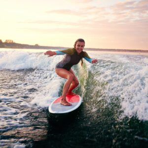 Surf session in the controlled wave pool at The Point Surf Park in Fellsmere, Florida