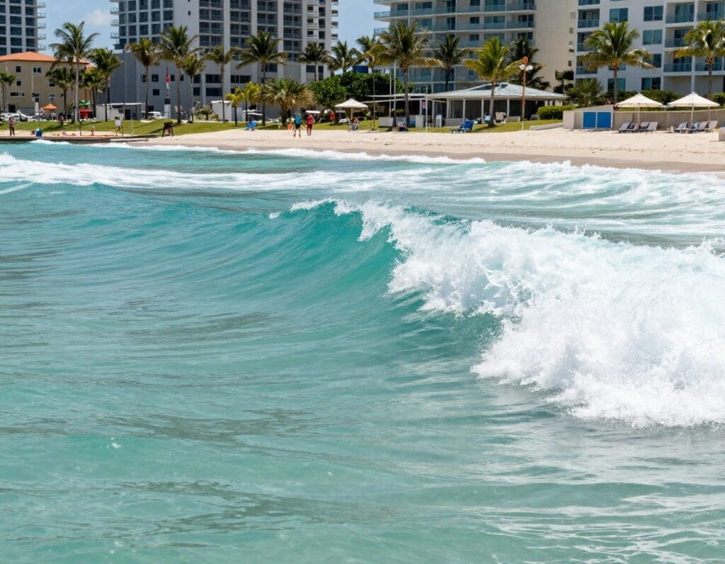 Guests surfing the wave pool at The Point Surf Park in Fellsmere, Florida